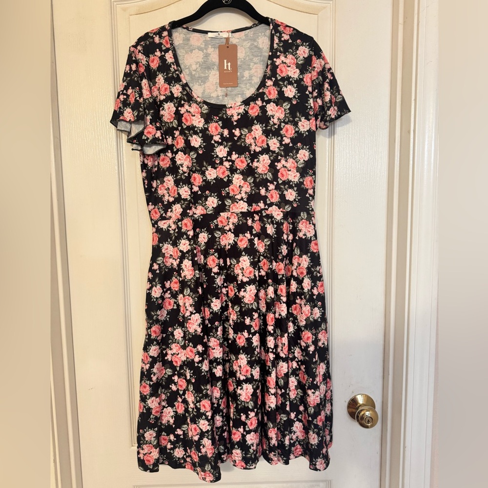 Floral Black Midi Dress